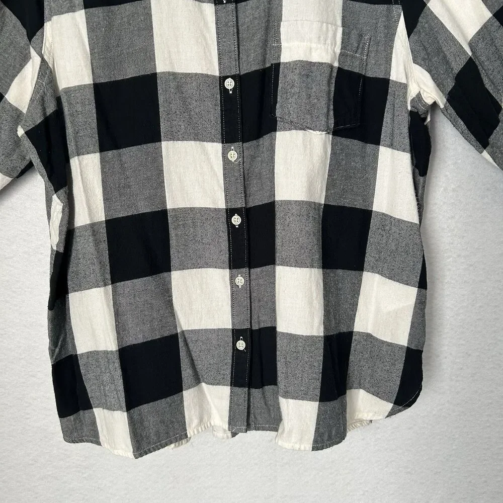 Old Navy Shirt Women XXL Black White Plaid Buffalo Classic Flannel Preppy Casual - Picture 8 of 12